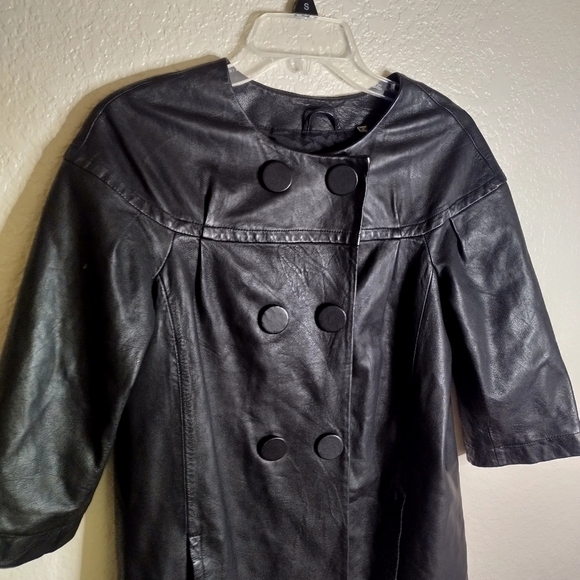 Vince buttery soft leather double breasted crop sleeves jacket sz 4 - Picture 2 of 10